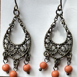 Chandelier Dangle Brown -Orange Beaded Earrings- Intricate Design - Drop Hook